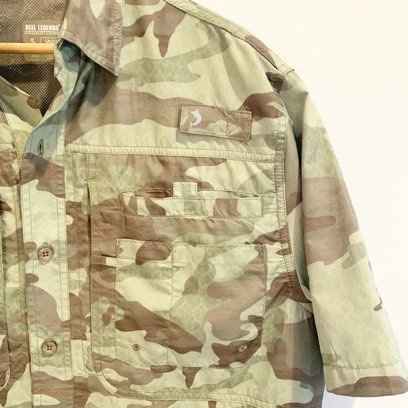 Mens Reel Legends green camo button down fishing shirt S - Picture 7 of 10